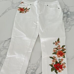 Chico's White Jeans with Floral Embroidery
